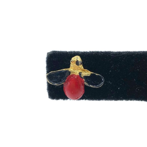 Enamel Black and Red Bug Earrings, Lady Bug Stud - Picture 2 of 6